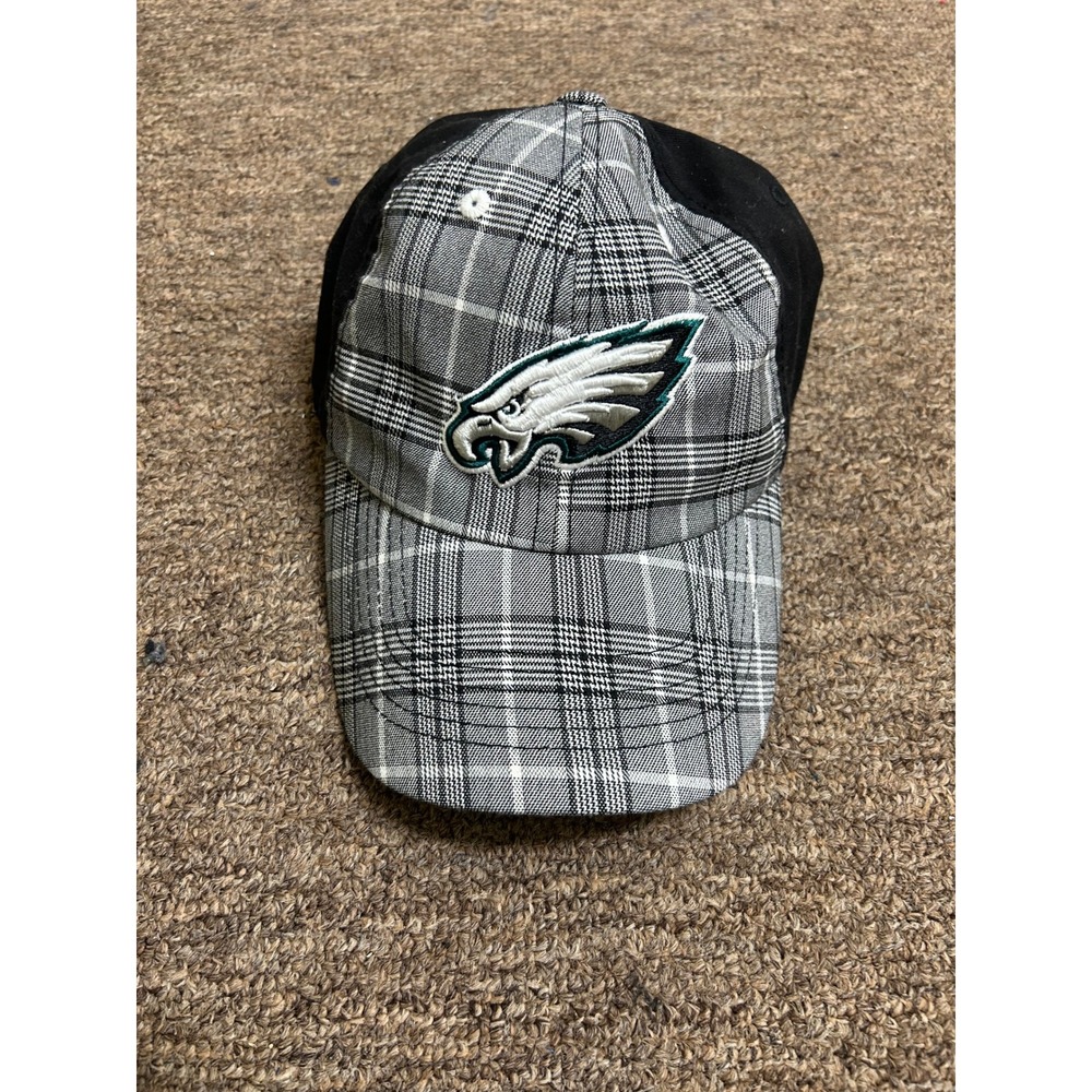NFL Team Apparel Philadelphia Eagles Plaid Baseball Cap Hat Grey Black Womens